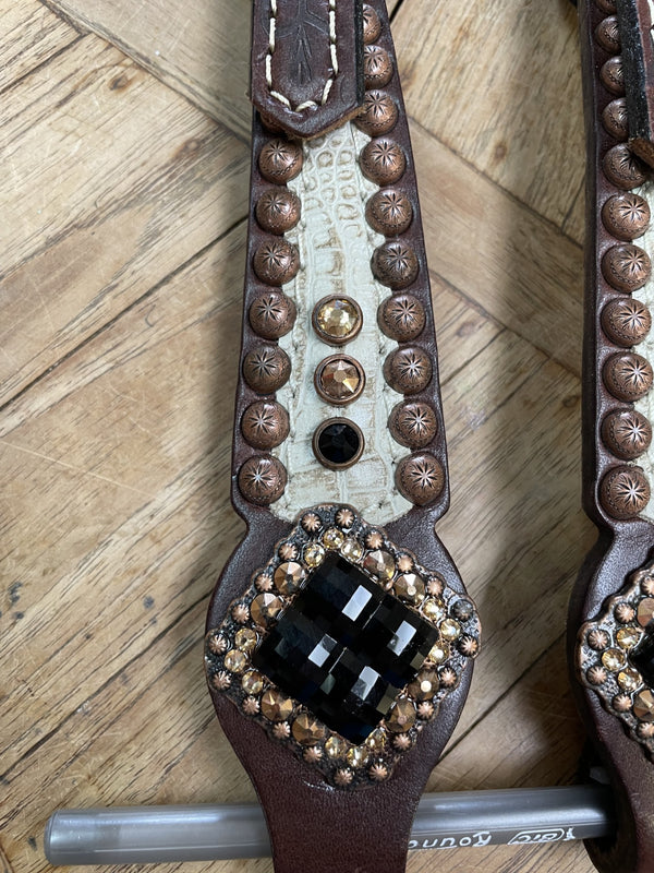 Rockn' Wilson's White Gator w/ Copper Spots, Copper, Champagne & Black Crystals