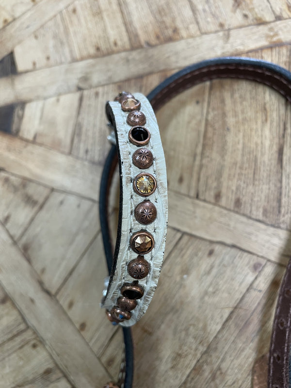 Rockn' Wilson's White Gator w/ Copper Spots, Copper, Champagne & Black Crystals