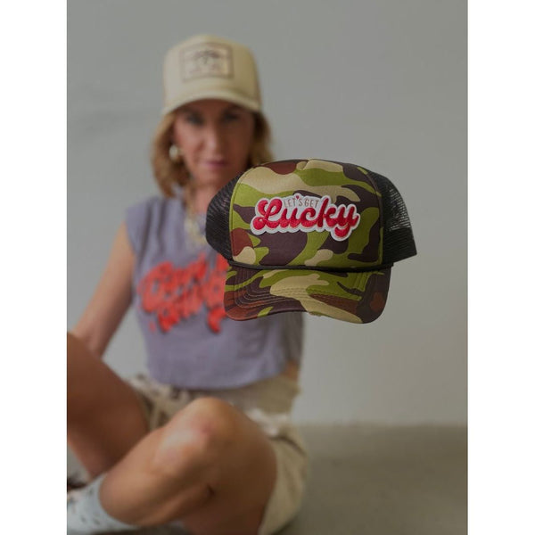 Let’s Get Lucky Camo Patch Trucker Hat
