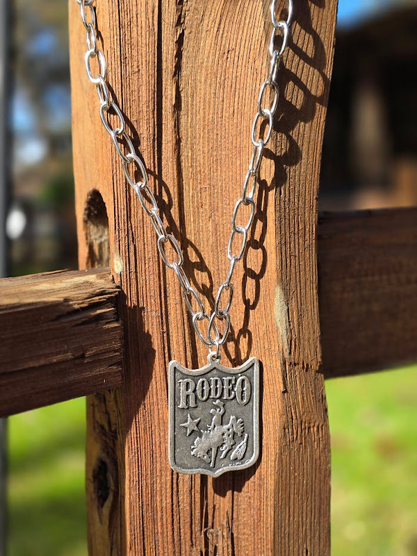 Junkyard Cowgirl Rodeo Medallion with Short Silver Chain