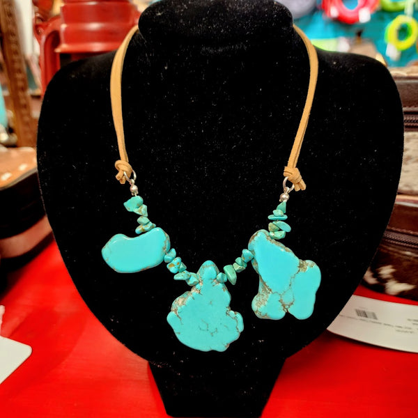 West & Co. Necklace 3 Turquoise Chunks on Leather.