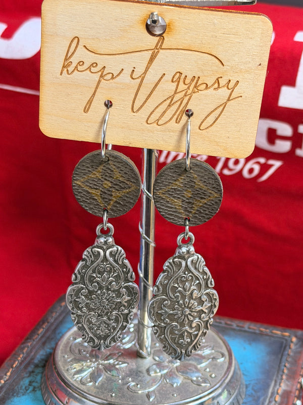 Vintage Tooled Leather Drop Earrings