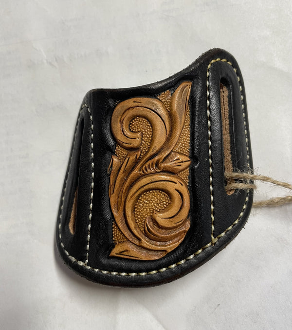 Martin Saddlery Small Floral Tooled Angled Knife Scabbard with Dyed Edges