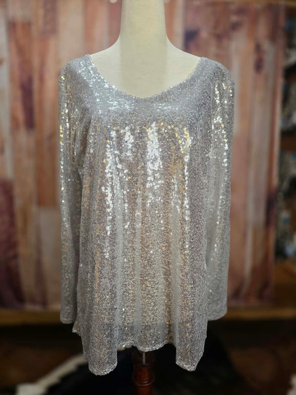 Silver Sequence Scoop Neck Top