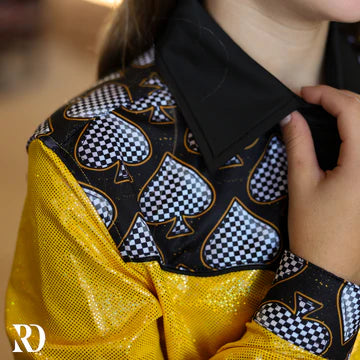 *YOUTH* GOLD SPADE SPARKLE PERFORMANCE RODEO SHIRT