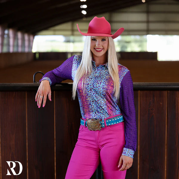 COSMIC CHEETAH MESH SLEEVE PERFORMANCE RODEO SHIRT