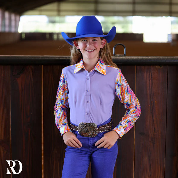 *YOUTH* ELECTRIC COWGIRL MESH SLEEVE PERFORMANCE RODEO SHIRT