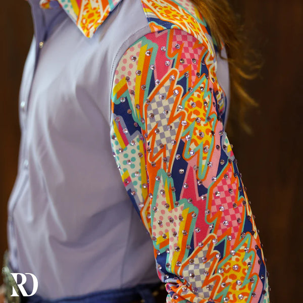 *YOUTH* ELECTRIC COWGIRL MESH SLEEVE PERFORMANCE RODEO SHIRT