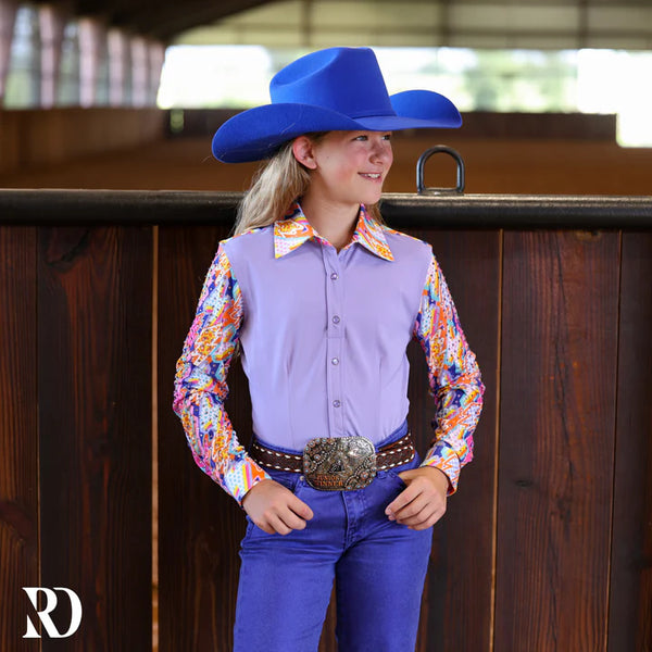 *YOUTH* ELECTRIC COWGIRL MESH SLEEVE PERFORMANCE RODEO SHIRT