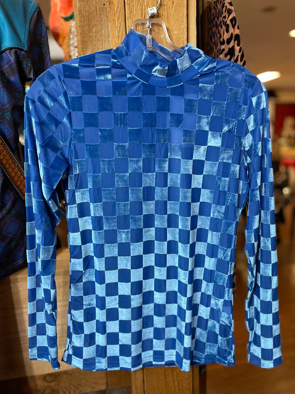 Ranch Dress'n Blue Checkered Velvet Burnout Layering Top