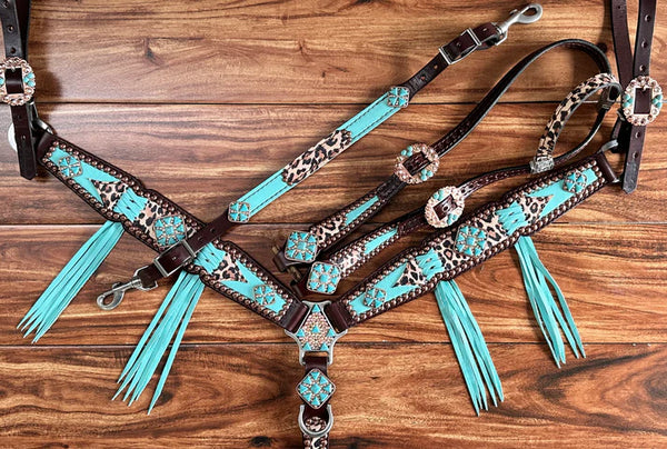 Cheetah & Tiffany Blue w/Cross Stitch