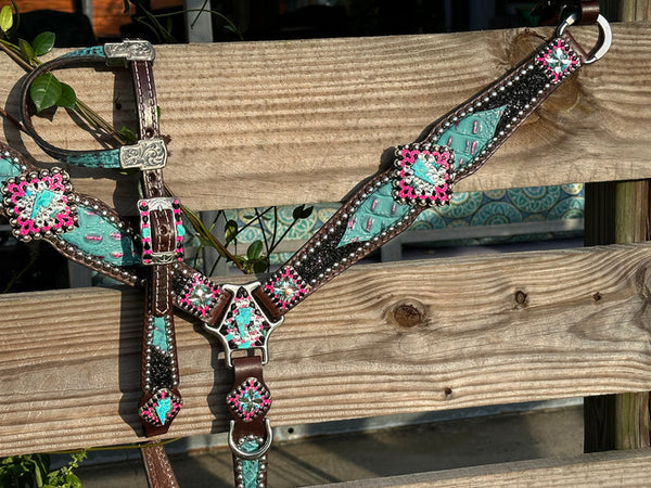 Black Chunky Glitter w/Turquoise, Pink and Lightning Bolts