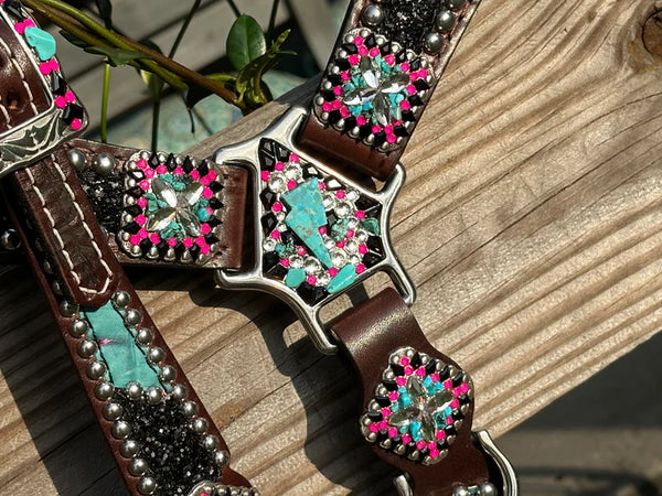 Black Chunky Glitter w/Turquoise, Pink and Lightning Bolts