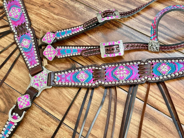 Rockn' Wilson's Pink and Turquoise Aztec w/ Cross Stitch