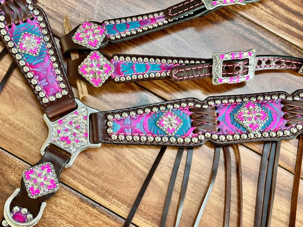 Rockn' Wilson's Pink and Turquoise Aztec w/ Cross Stitch