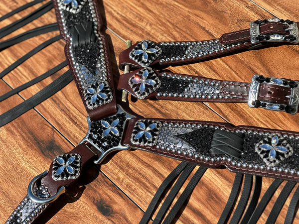 Rockn' Wilson's Silver Mystic w/ Black Chunky Glitter & Cross Stitch Fringe