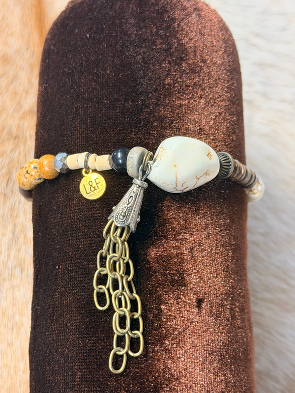 DM ASST EARTHONE MINI BEADS and ROCK BRACELET w/ MINI LINK TASSEL