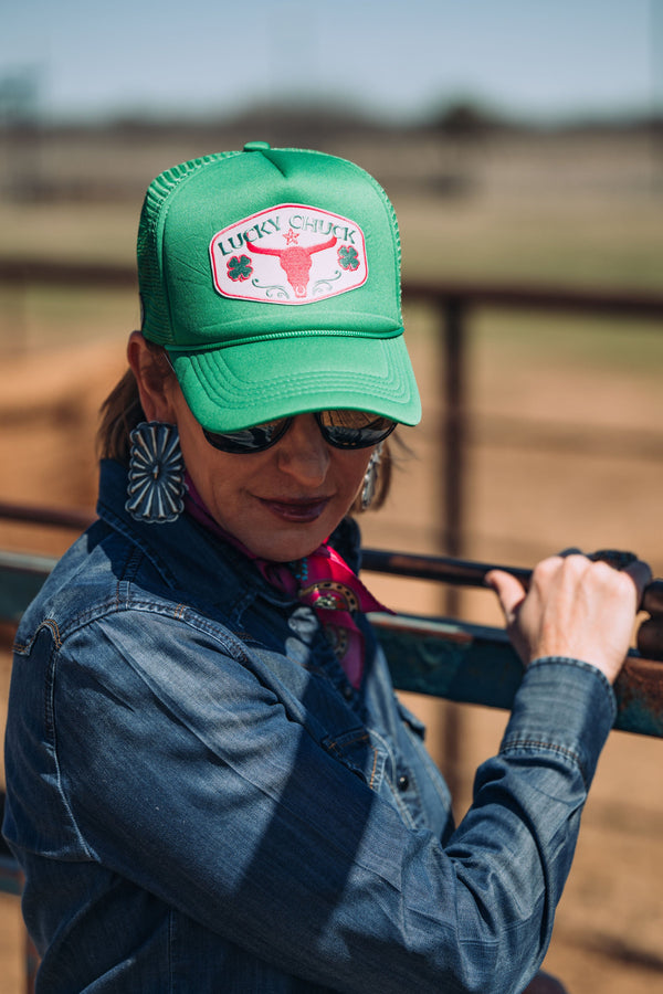 Lucky SteerHead & Clover Patch Green Trucker Hat