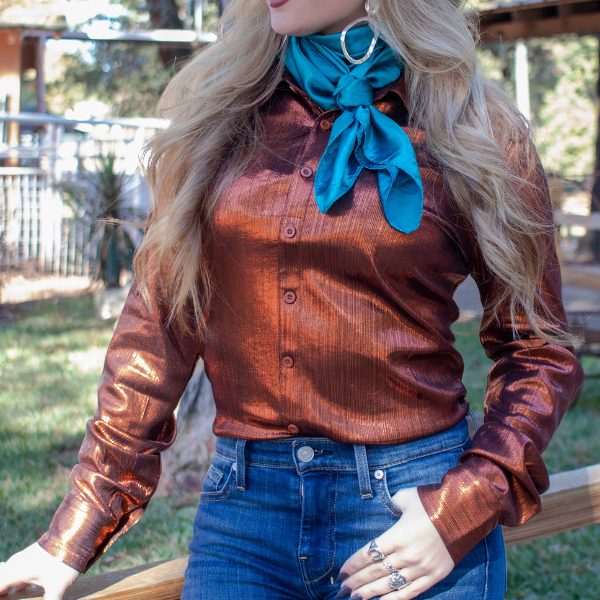 Cowgirl Tuff Pullover Button Up (Rust Lightweight Shimmer)