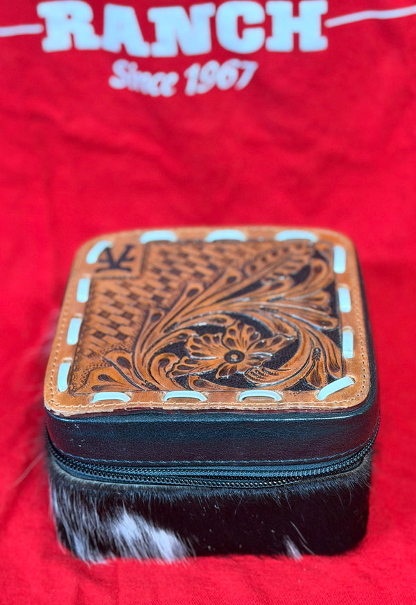 Mini Travel Jewelry Case - Tooled Leather