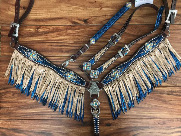 Rockin Wilson Blue Mystic with Rose Gold Fringe Tack Set