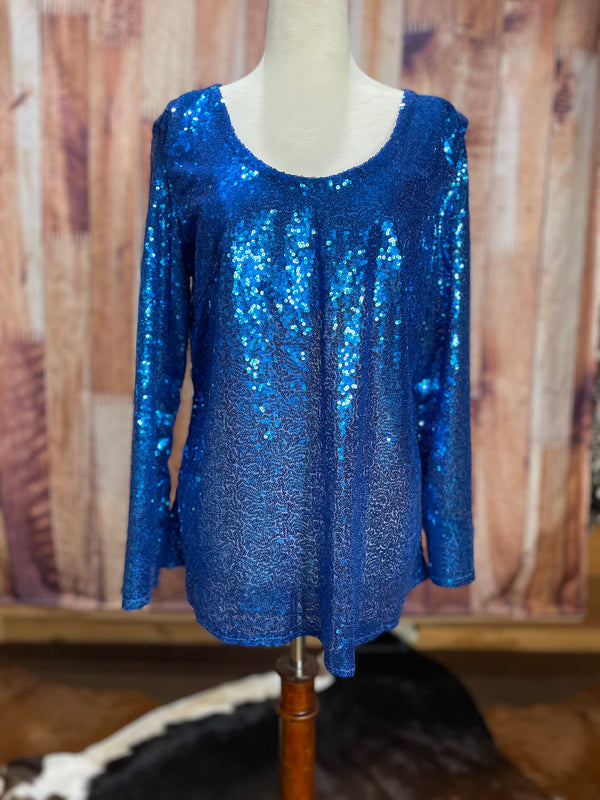 Blue Sequence Scoop Neck Top