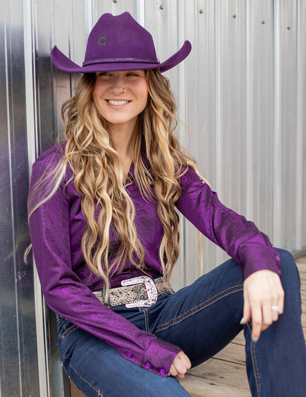 Pullover Button Up, Purple Metallic Shimmer