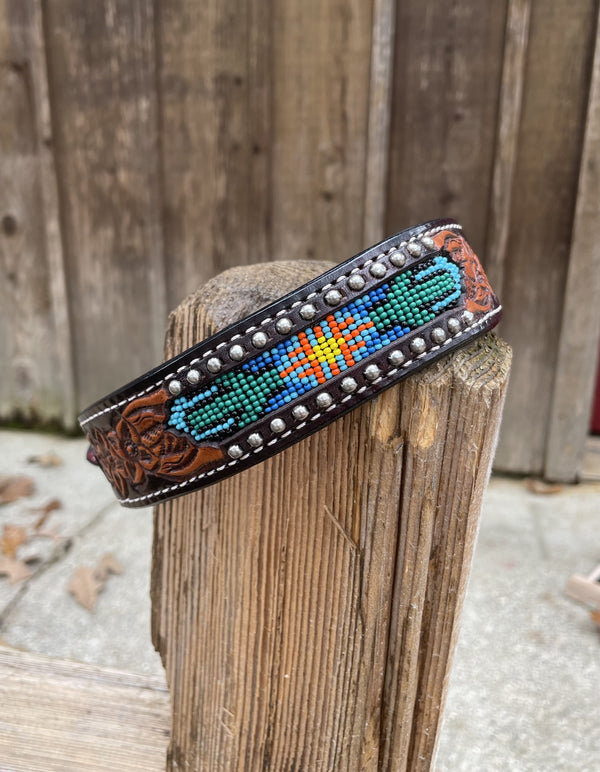 Rafter T Beaded Cactus Dog Collar Large