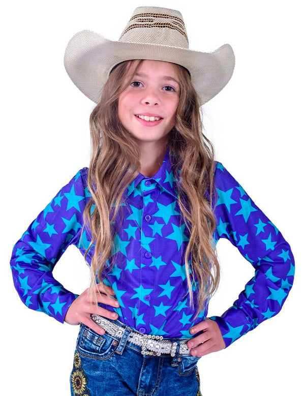 Cowgirl Tuff Youth Pullover Button-Up - Purple Stars