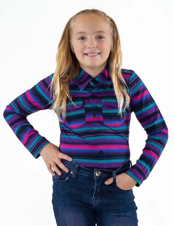 Cowgirl Tuff Youth Pullover Button-Up - Purple Serape Jersey