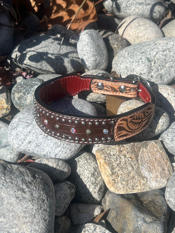 RAFTER T DOG COLLAR  BROWN GATOR PRINT