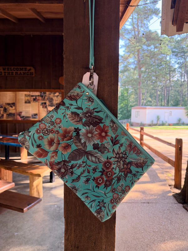 DOU J M CLUTCH LACA BRN FLOWER ON TIFFANY