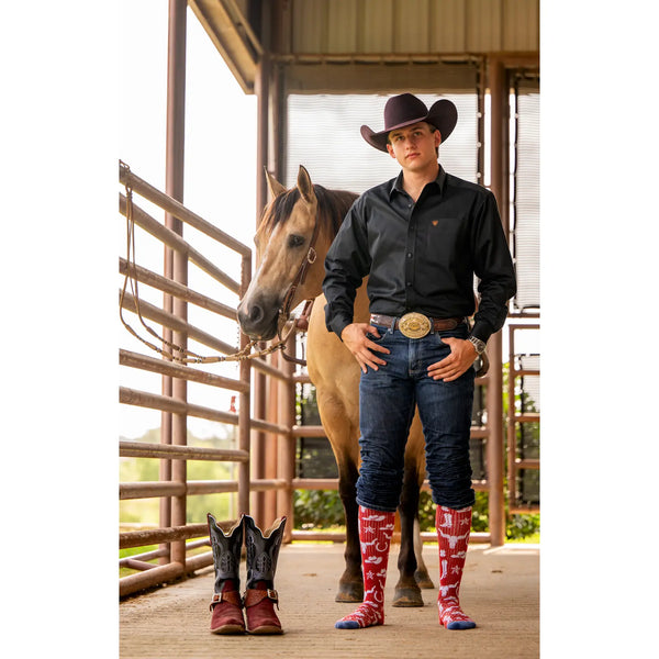 Get Western Red/ Navy Performance Boot Socks