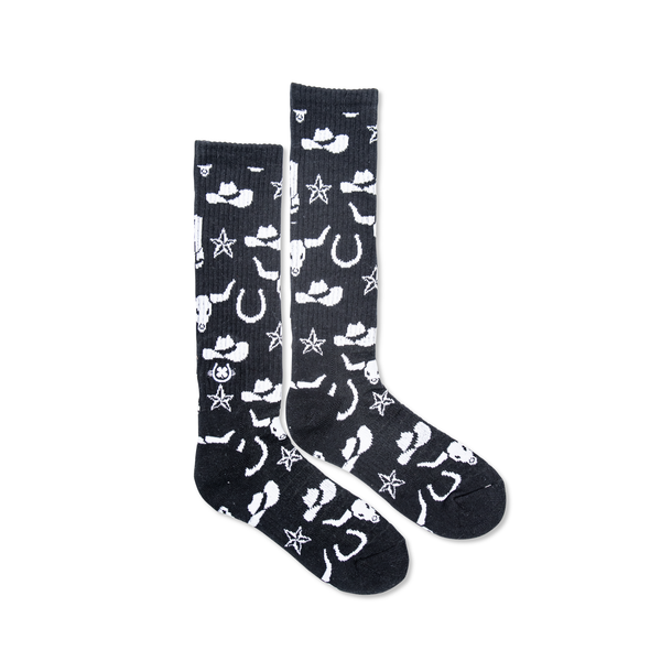 Get Western Black and White Performance Boot Socks