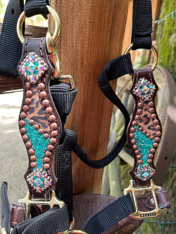 Chunky Turquoise Glitter with Cheetah Halter