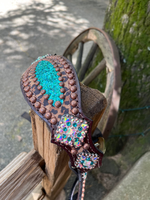 Chunky Turquoise Glitter with Cheetah Halter