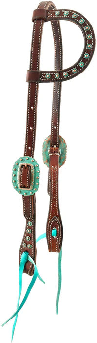 Scalloped One Eared Headstall with Turquoise Blood Knots