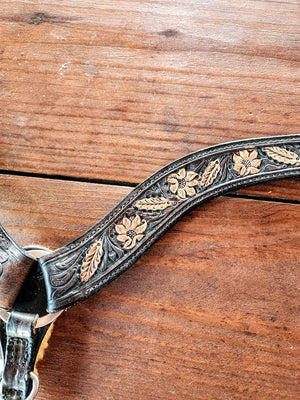  CHALLENGER Western Antique Feather Tooled Leather