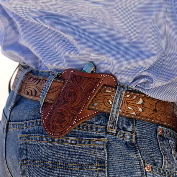 Martin Angled Knife Scabbard- Chestnut w/ Floral Tooling