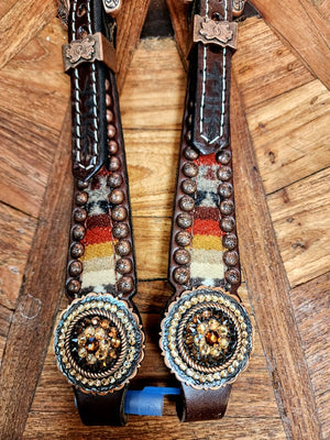 Western Brown Leather Bling Tack Set With Red & Brown Printed Leather  & Conchos