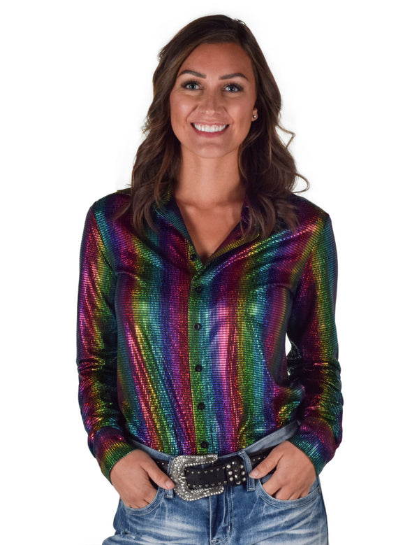 Cowgirl Tuff Youth Pullover Button Up Rainbow Foil