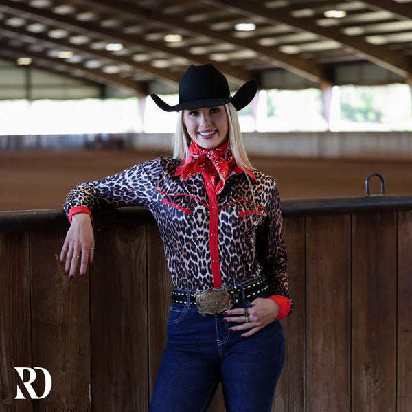 RED LEOPARD PERFORMANCE RODEO SHIRT