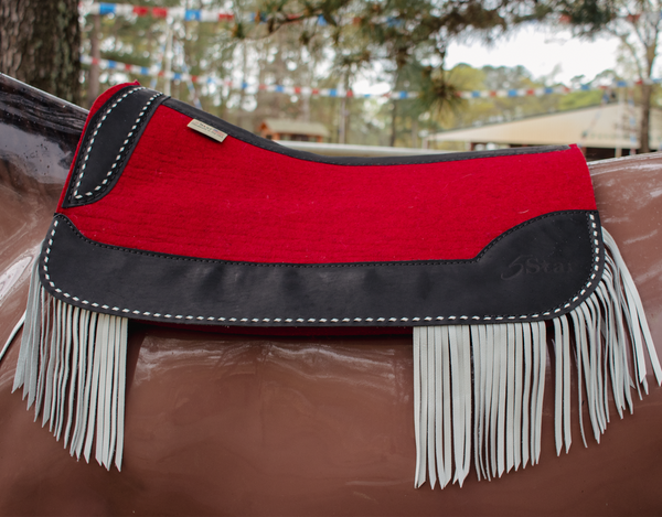 5 Star " All Around" 3/4 Red Felt Saddle Pad W/ Fringe PONY PAD