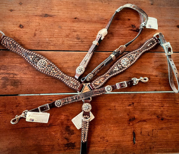 Rockin Wilson Copper Frosted Brown Gator Tack Set