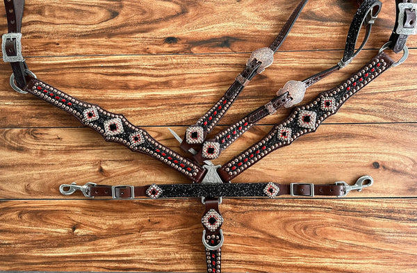Rockin Wilson Chunky Black Glitter with Red Buckstitch Tack Set