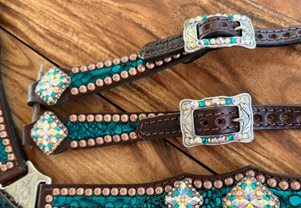 Rockin Wilson Tack Set-Turquoise Mystic w/ Multi Colored Crystal Conchos