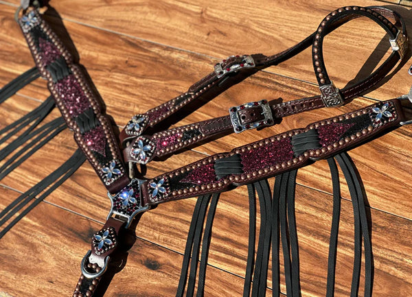 Rockn' Wilson's Burgundy Chunky Glitter w/ Black Cheetah & Cross Stitch Fringe