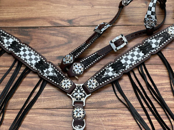 Rockn' Wilson's Checkered w/ Black Chunky Glitter & Cross Stitch Fringe