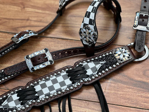 Rockn' Wilson's Checkered w/ Black Chunky Glitter & Cross Stitch Fringe