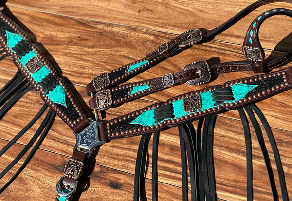 Rockn' Wilson's Turquoise w/ Black Chunky Glitter & Cross Stitch w/ Thunderbird Conchos